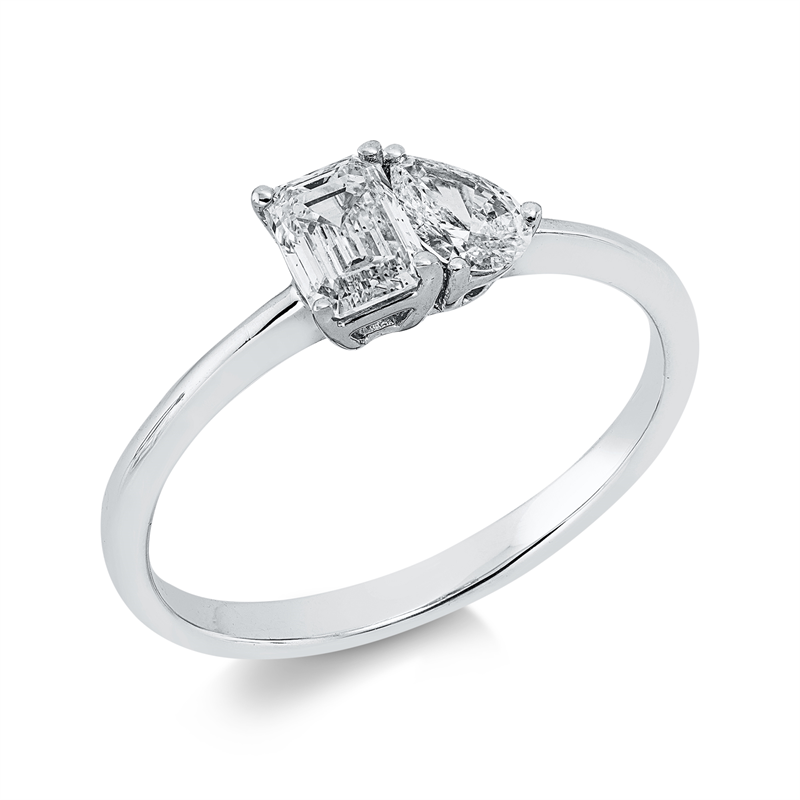 Image 90002555 - Ring 18 kt WG, GIA 1529036579, 1 Sm.schliff 0,50 ct, W-si1, 1 Tropfen 0,21 ct, TW-si, ...