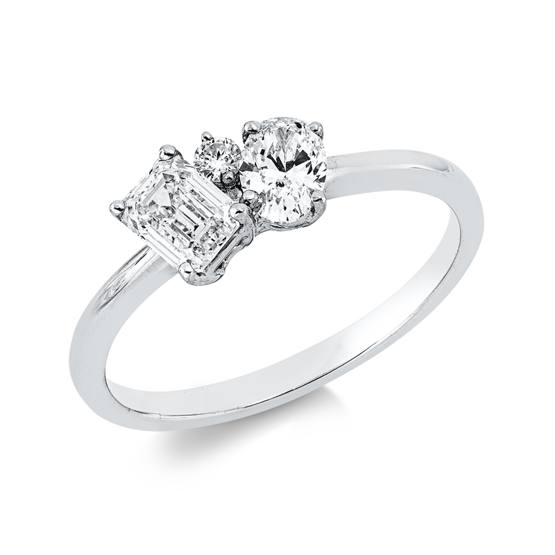 Image 90002556 - Ring 18 kt WG, GIA 5483784992, 1 Oval 0,30 ct, TW-si, 1 Sm.schliff 0,50 ct, TW-si2, 1 ...