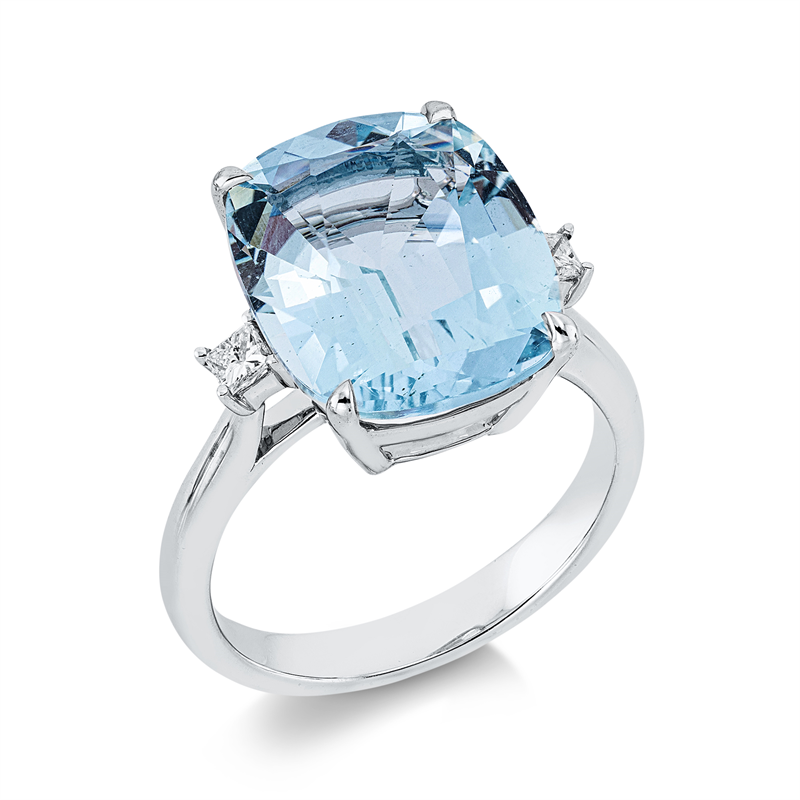 Image 90002558 - Ring 18 kt WG, 2 Princ. 0,15 ct, TW-si, 1 Aquamarin 7,48 ct blau, ...