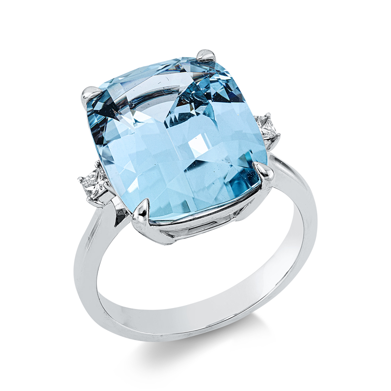 Image 90002559 - Ring 18 kt WG, 2 Princ. 0,12 ct, TW-si, 1 Aquamarin 8,79 ct blau, ...