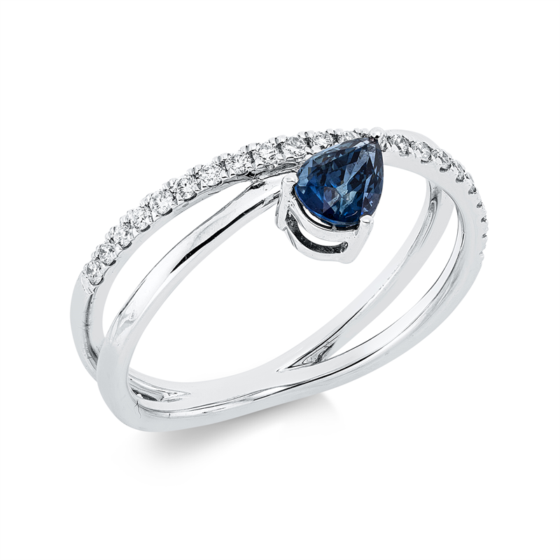 Image 90002564 - Ring 3er-Krappe 18 kt WG, 22 Brillanten 0,16 ct, TW-si, 1 Saphir 0,50 ct blau, ...