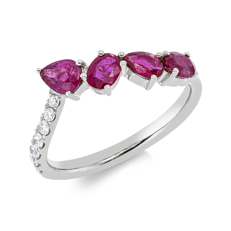 Image 90002570 - Ring 18 kt WG, 7 Brillanten 0,14 ct, TW-si, 2 Rubine 0,49 ct rot, 2 Rubine 0,48 ct rot, ...