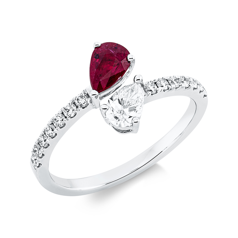 Image 90002577 - Ring 18 kt WG, 15 Fant-Schl. 0,53 ct, TW-si, 1 Rubin 0,56 ct rot, H:6,1 mm, B:11,0 mm, ...