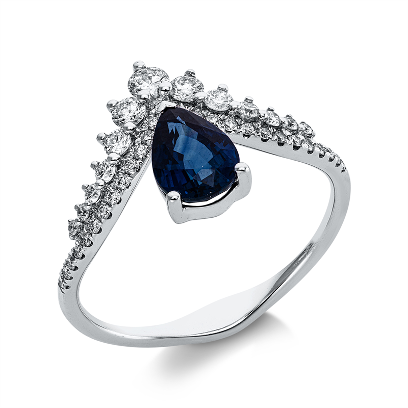 Image 90002582 - Ring 18 kt WG, 40 Brillanten 0,37 ct, TW-si/pi, 1 Saphir 1,11 ct blau, ...