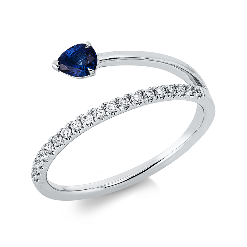 Image 90002583 - Ring 18 kt WG, 19 Brillanten 0,13 ct, TW-si/pi, 1 Saphir 0,23 ct blau, ...