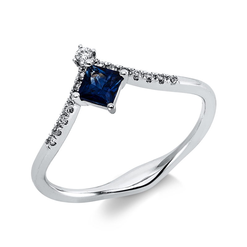 Image 90002584 - Ring 18 kt WG, 15 Brillanten 0,10 ct, fancy, 1 Saphir 0,33 ct blau, ...