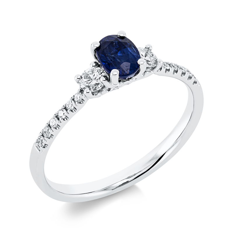 Image 90002585 - Ring 18 kt WG, 14 Brillanten 0,25 ct, TW-si/pi, 1 Saphir 0,52 ct blau, ...
