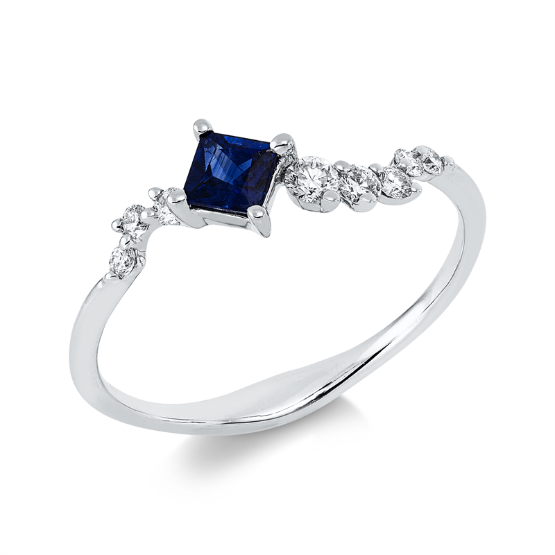 Image 90002587 - Ring 18 kt WG, 8 Brillanten 0,19 ct, TW-si/pi, 1 Saphir 0,27 ct blau, ...