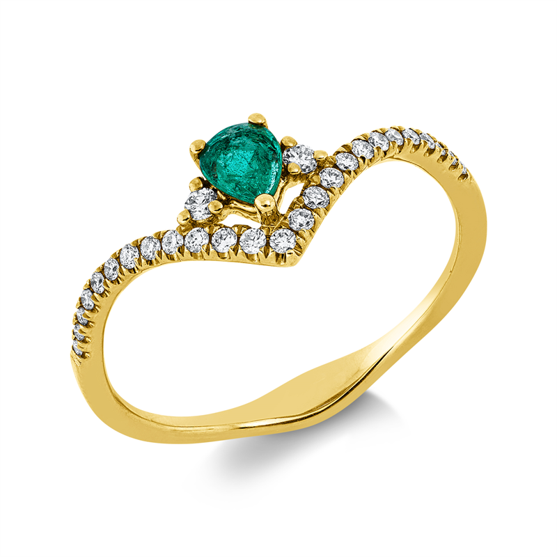 Image 90002445 - Ring 18 kt GG, 27 Brillanten 0,15 ct, TW-si/pi, 1 Smaragd 0,18 ct grün, ...