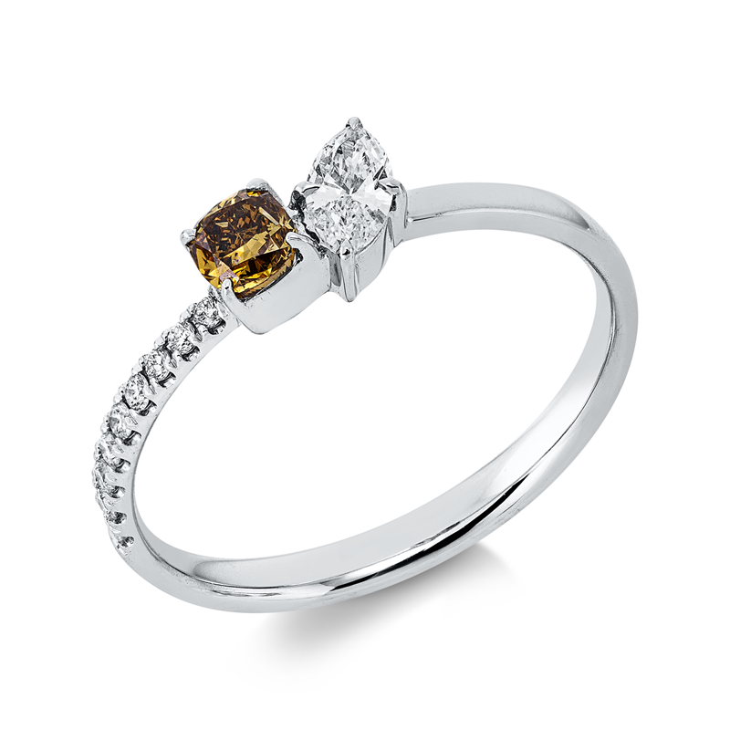 Image 90002590 - Ring 18 kt WG, 1 Navette 0,15 ct, TW-si/pi, 9 Brillanten 0,07 ct, TW-si/pi, 1 Cushion ...