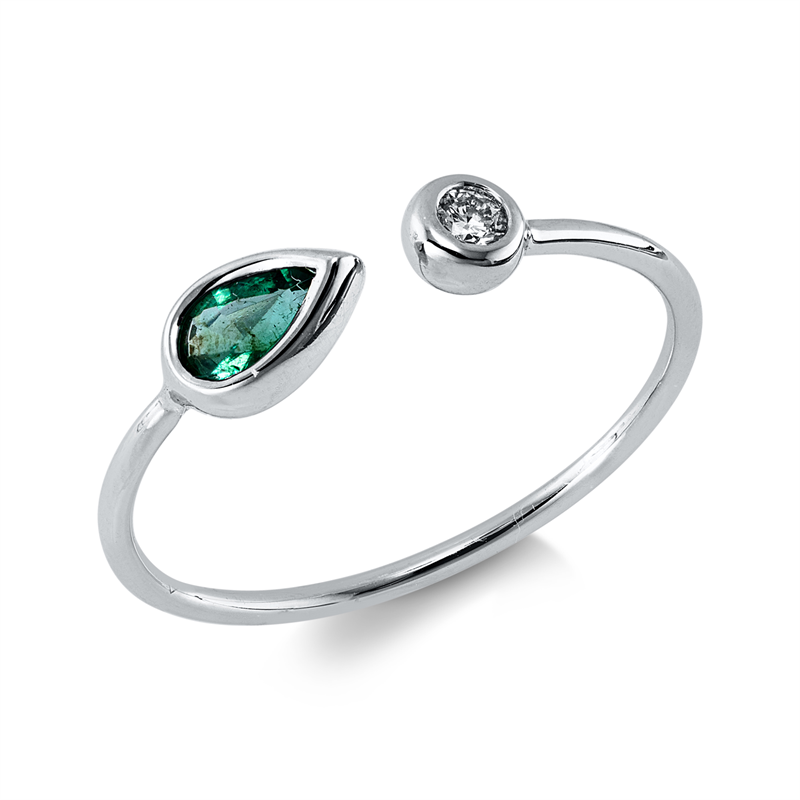 Image 90002591 - Ring 18 kt WG, 1 Brill. 0,04 ct, I, 1 Smaragd 0,17 ct grün, H:11,0 mm, B:4,3 mm, ...