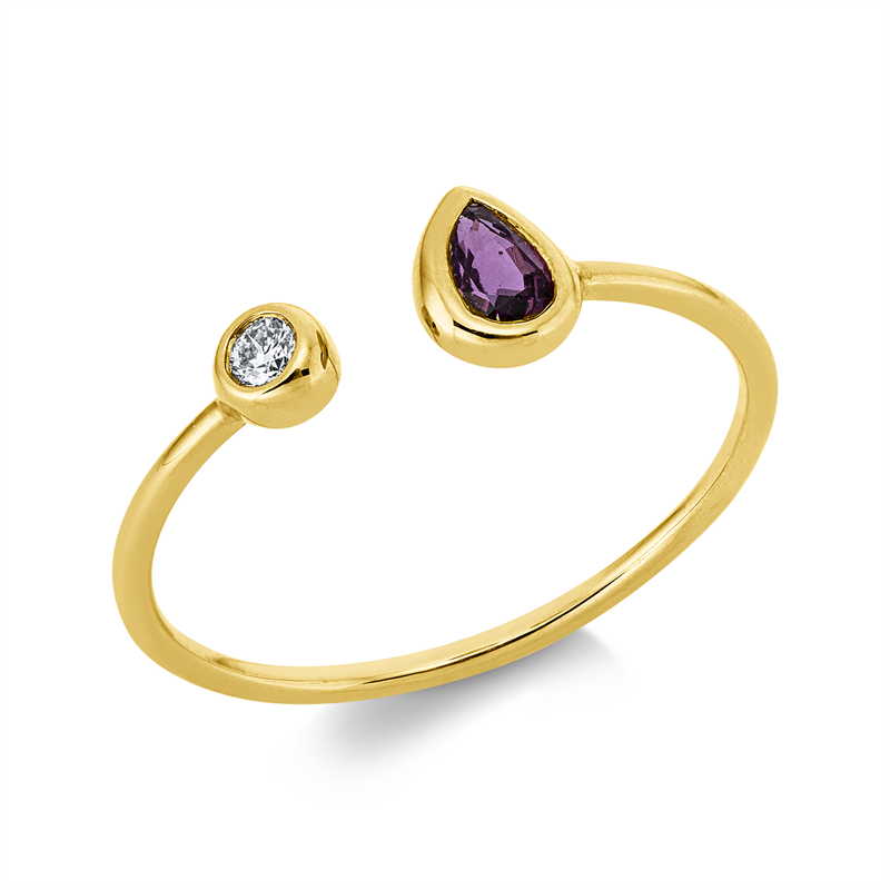 Image 90002592 - Ring 18 kt GG, 1 Brill. 0,04 ct, I-si/pi, 1 Rubin 0,24 ct rot, H:93,0 mm, B:5,2 mm, ...