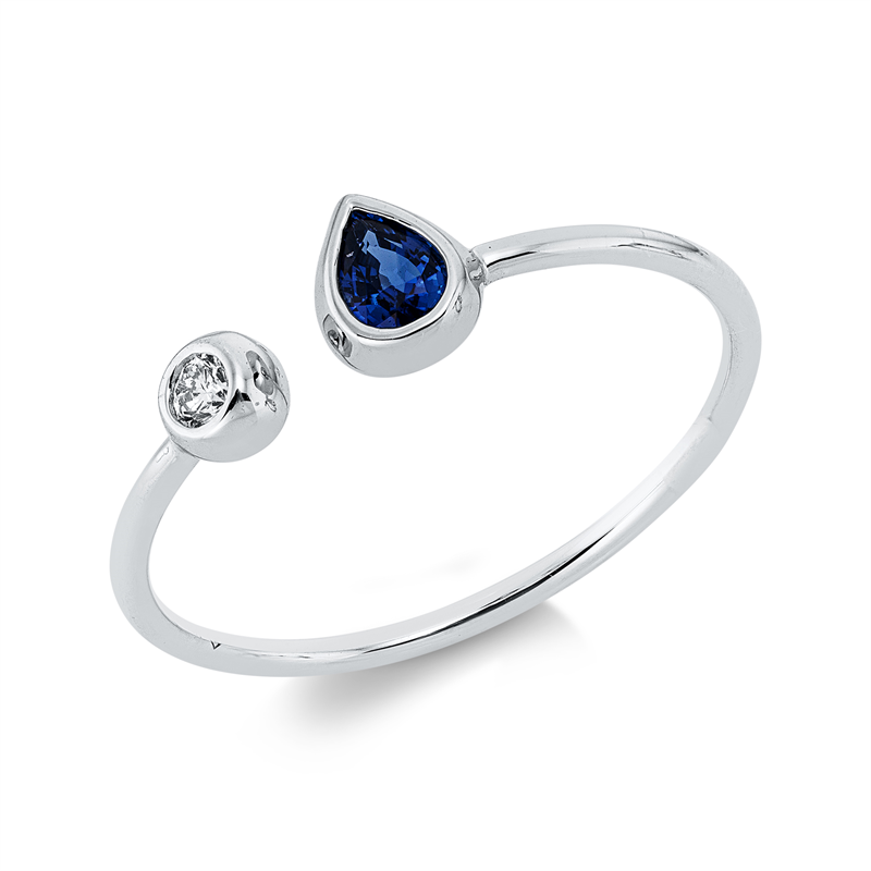 Image 90002593 - Ring 18 kt WG, 1 Brill. 0,04 ct, I-si/pi, 1 Saphir 0,21 ct blau, ...