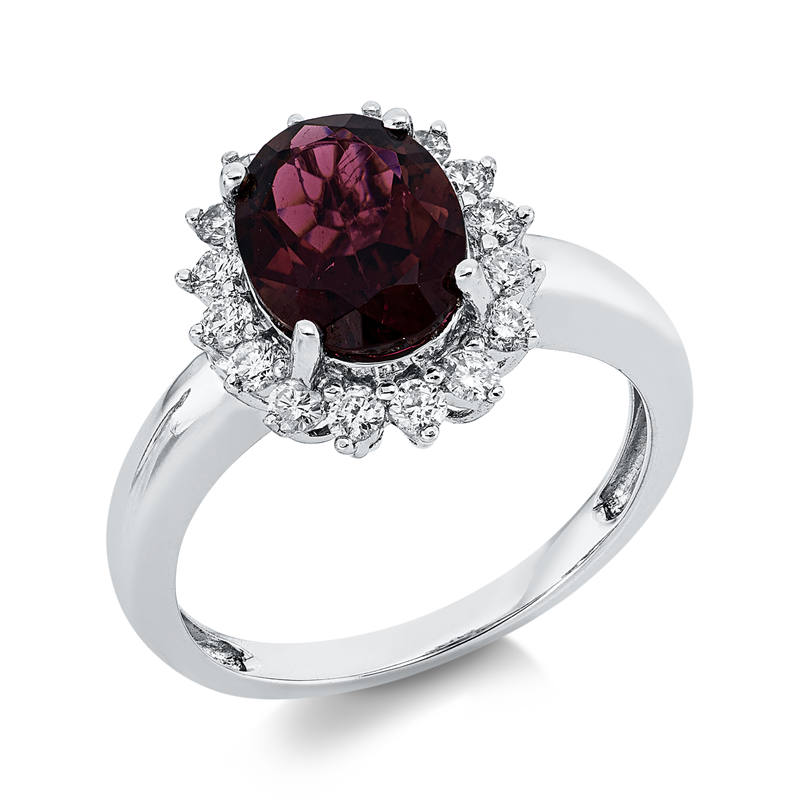 Image 90002596 - Ring 18 kt WG, 16 Brillanten 0,40 ct, W-si, 1 Turmalin 1,77 ct rot, ...