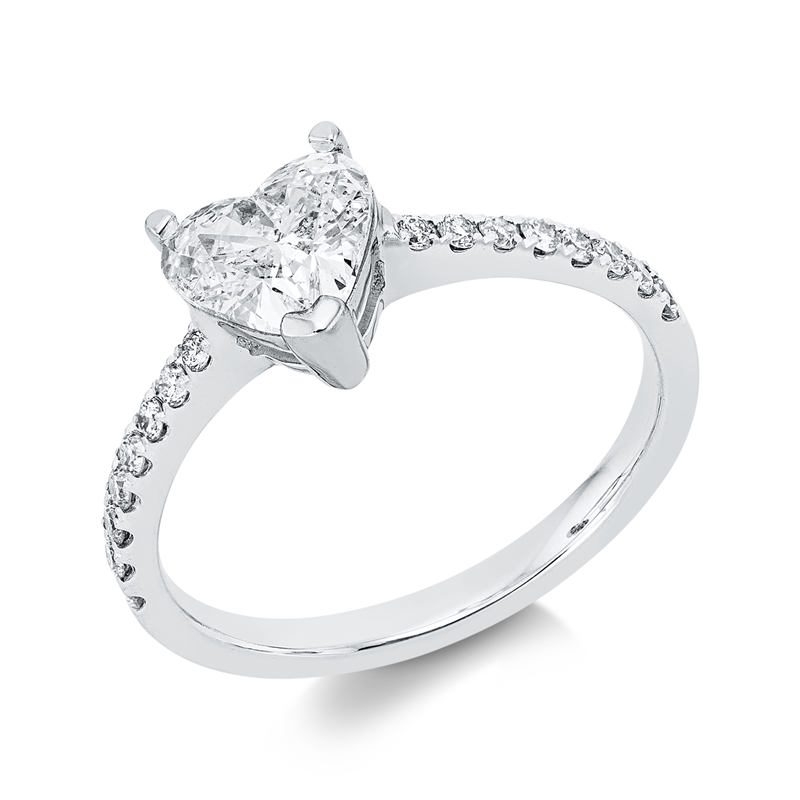 Image 90002598 - Ring 18 kt WG, GIA 7236526619, 1 Herzschl. 0,75 ct, W-si2, 16 Brillanten 0,18 ct, F-si, ...