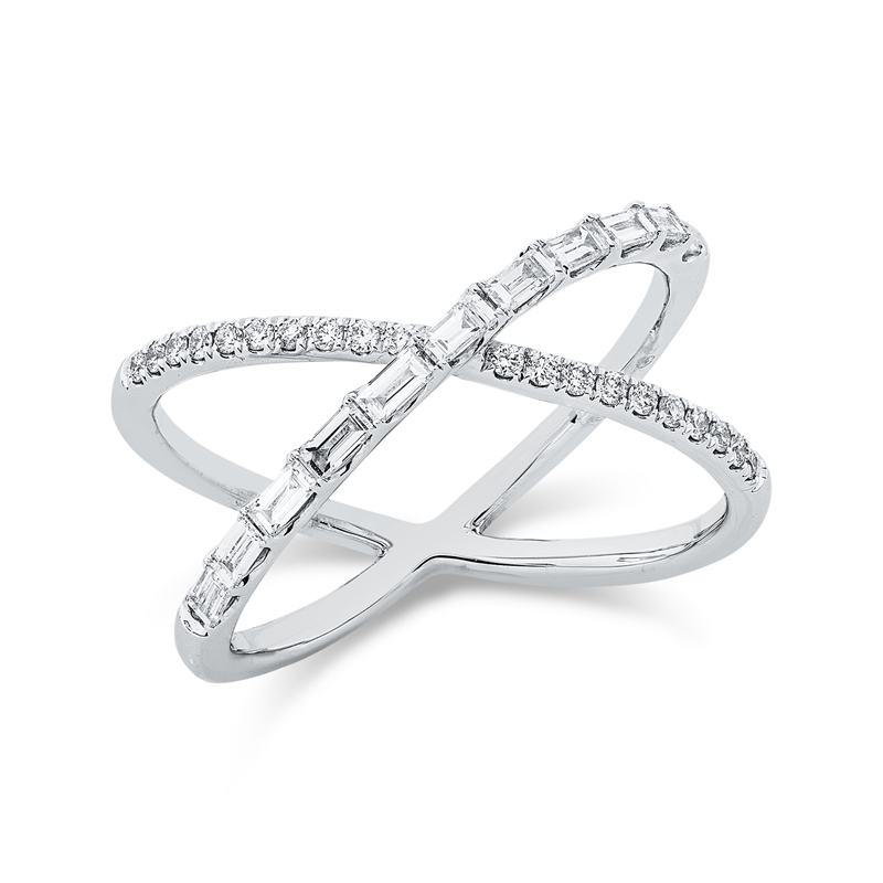 Image 90002599 - Ring 18 kt WG, 11 Baguette 0,36 ct, TW-si, 20 Brillanten 0,12 ct, TW-si, B:10,0 mm, ...