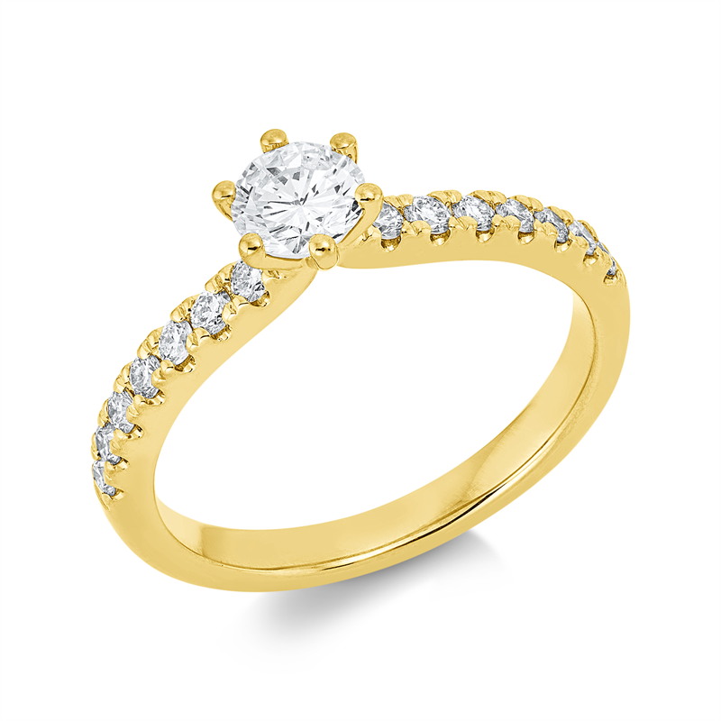 Image Ring 6er-Krappe 14 kt GG, 1 Brill. 0,25 ct, TW-si, 14 Brillanten 0,25 ct, TW-si, Weite:56