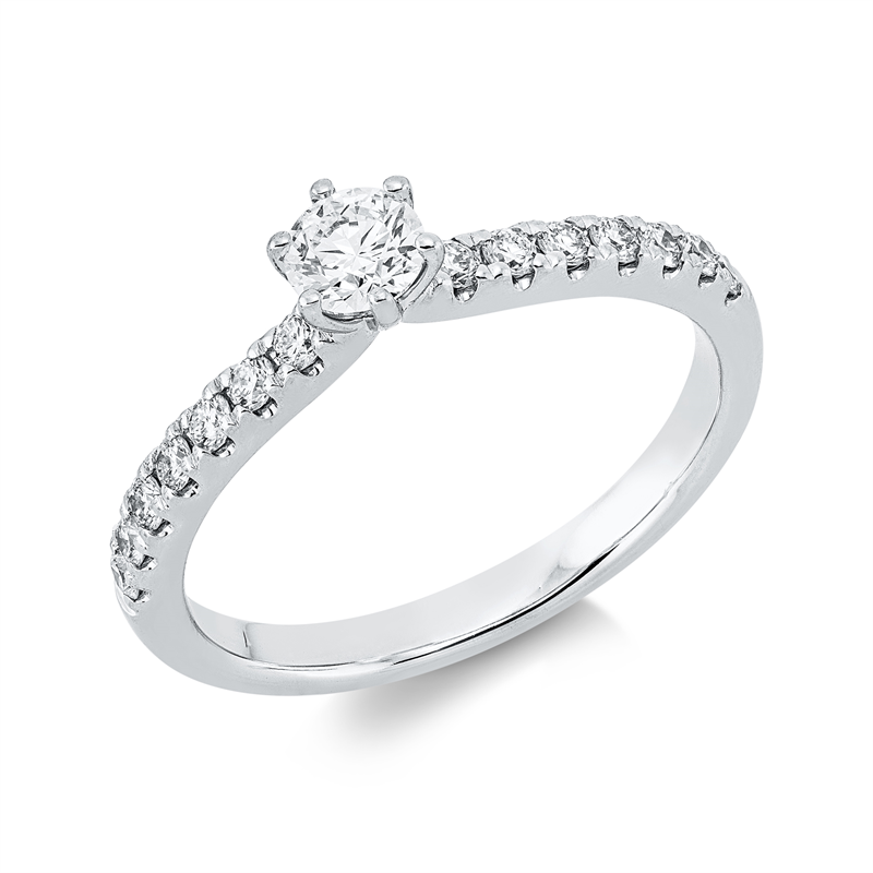 Image Ring 6er-Krappe 18 kt WG, 1 Brill. 0,25 ct, TW-si, 14 Brillanten 0,26 ct, TW-si, Weite:54