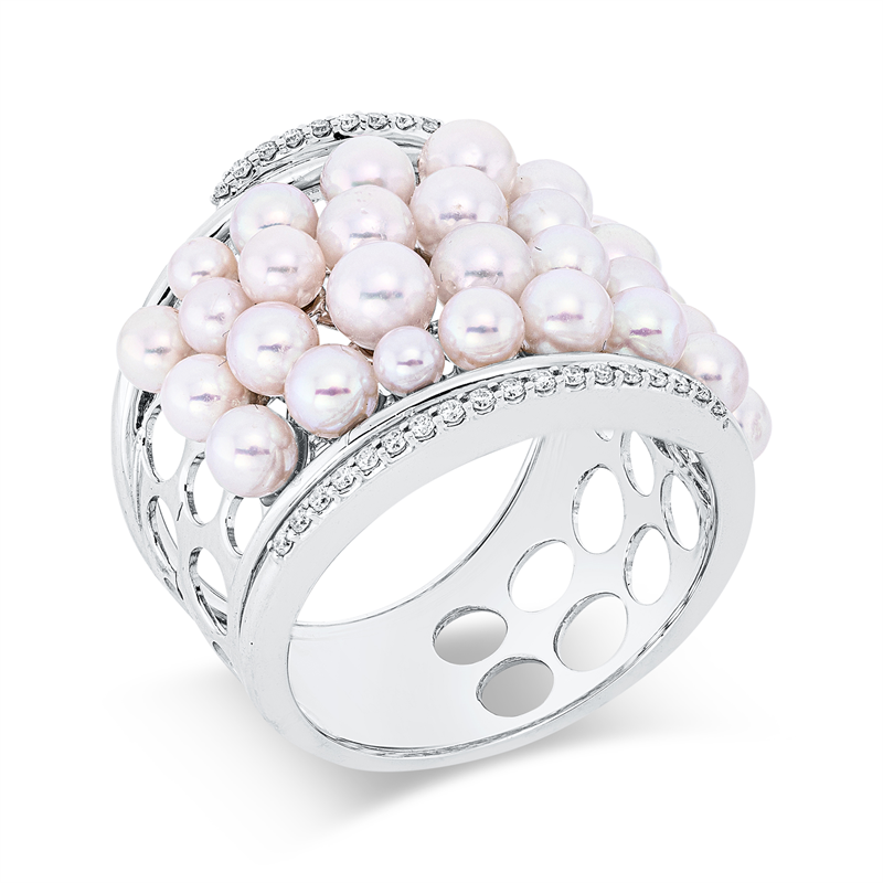 Image Ring 18 kt WG, 38 Brillanten 0,16 ct, TW-si, 30 Akoya weiß, Weite:53