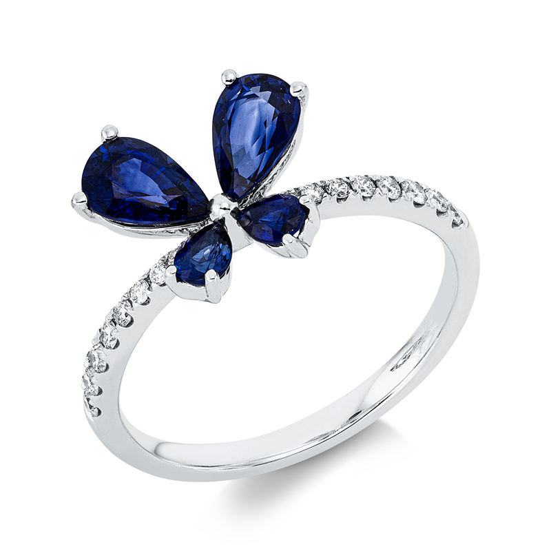 Image Ring 18 kt WG Schmetterling, 18 Brillanten 0,15 ct, TW-si, 2 Saphire 1,00 ct blau, 2 ...