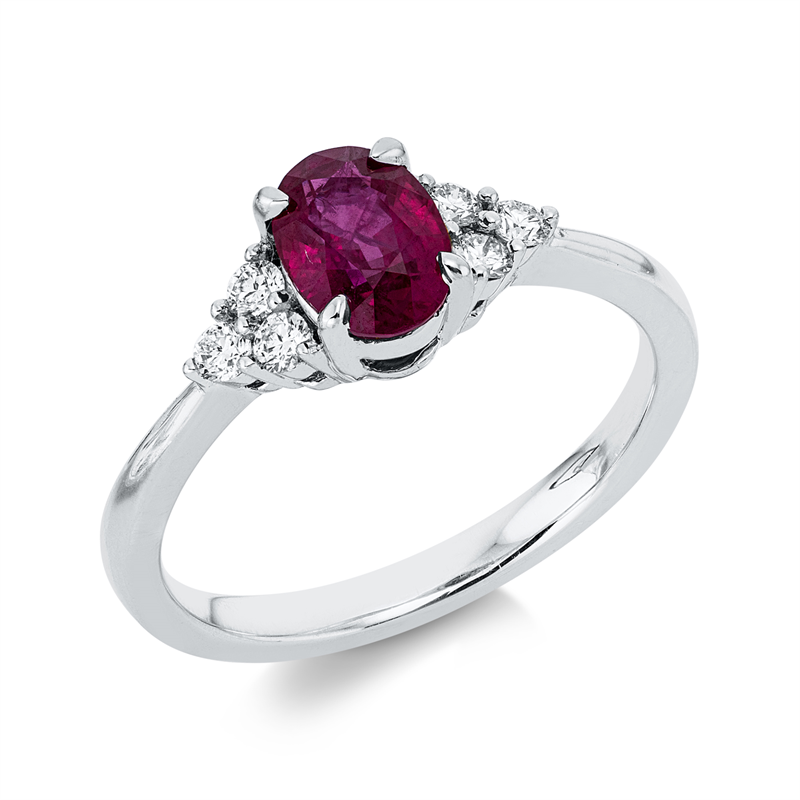 Image Ring 18 kt WG, 6 Brillanten 0,18 ct, TW-si, 1 Rubin 1,04 ct rot, Weite:53,5