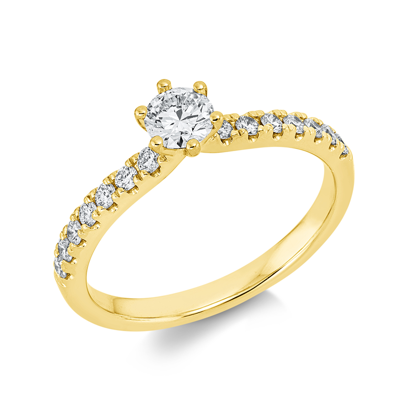 Image Ring 6er-Krappe 14 kt GG, GIA2116402620, 1 Brill. 0,30 ct, F-si, 14 Brillanten 0,25 ct, ...