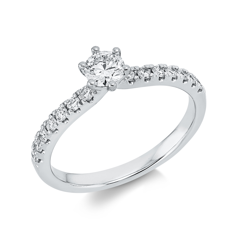Image Ring 6er-Krappe 14 kt WG, GIA3345952288, 1 Brill. 0,31 ct, F-si, 14 Brillanten 0,25 ct, ...