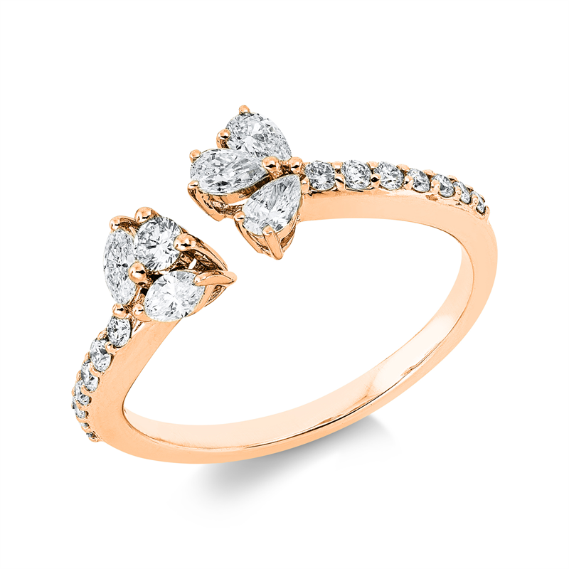 Image 90002521 - Ring 18 kt RG, 2 Navette 0,14 ct, TW-vsi, 3 Tropfen 0,21 ct, TW-vsi, 15 Brillanten 0,21 ...