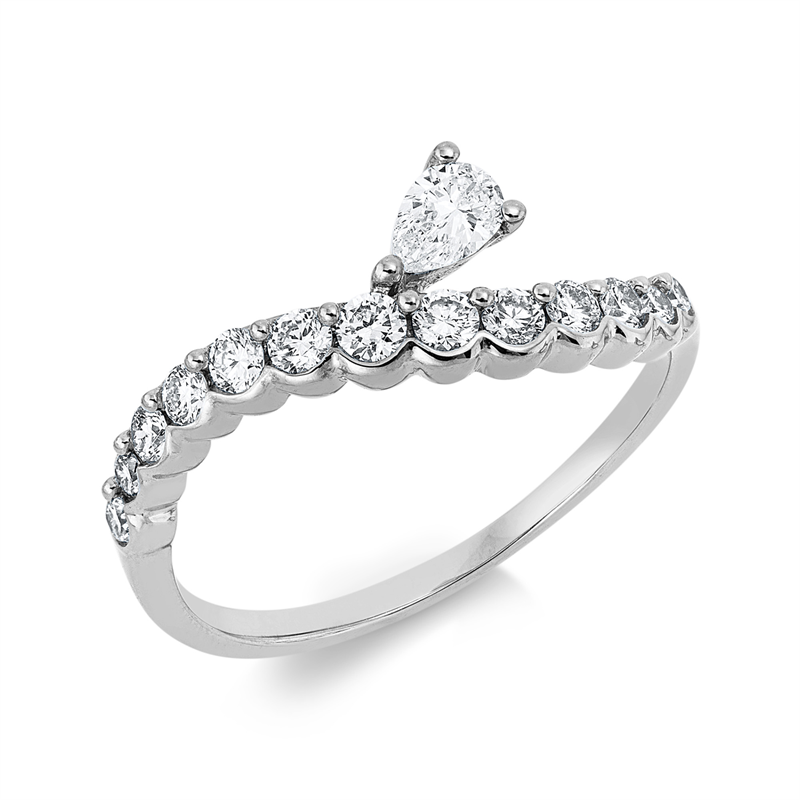 Image 90002523 - Ring 18 kt WG, 1 Tropfen 0,15 ct, TW-si, 13 Brillanten 0,34 ct, TW-si, ...