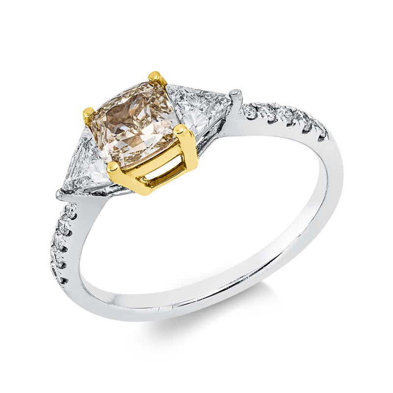 Image 90002530 - Ring 18 kt WG GG, 2 Triangel 0,35 ct, TW-vsi, 10 Brillanten 0,09 ct, TW-si, 1 Cushion ...