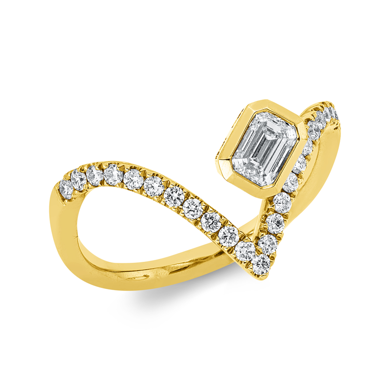 Image 90002532 - Ring 14 kt GG, 1 Sm.schliff 0,40 ct, W-si, 23 Brillanten 0,26 ct, W-si/pi, B:10,9 mm, ...