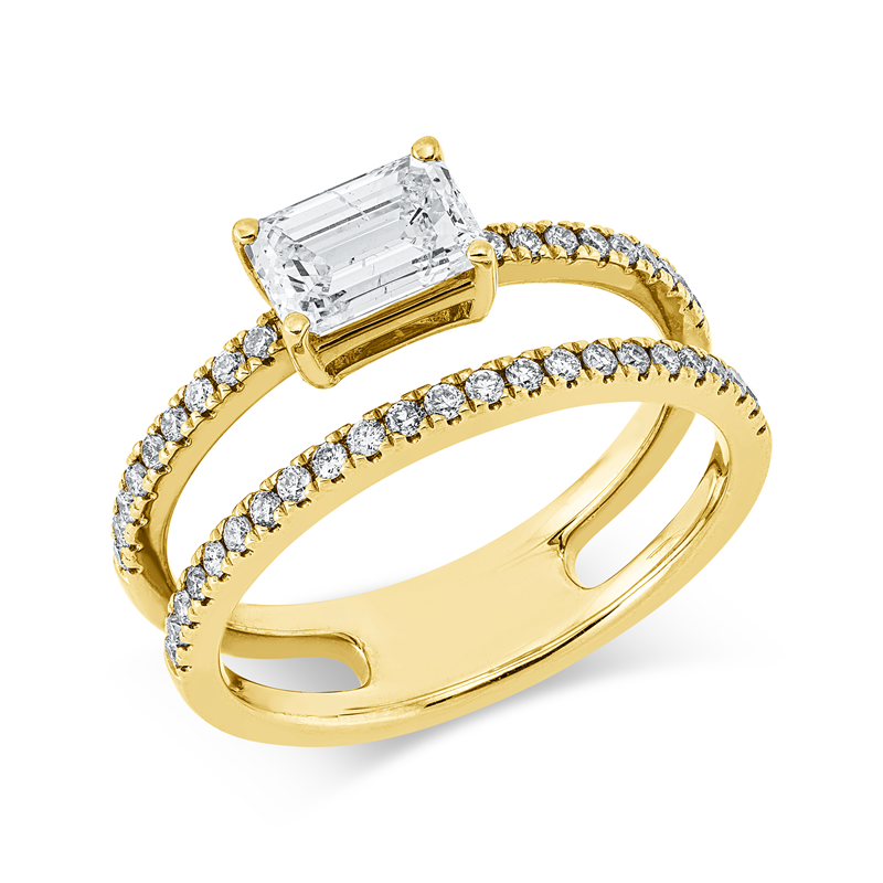 Image 90002533 - Ring 14 kt GG, 1 Sm.schliff 0,85 ct, W-si, 41 Brillanten 0,30 ct, W-si, ...