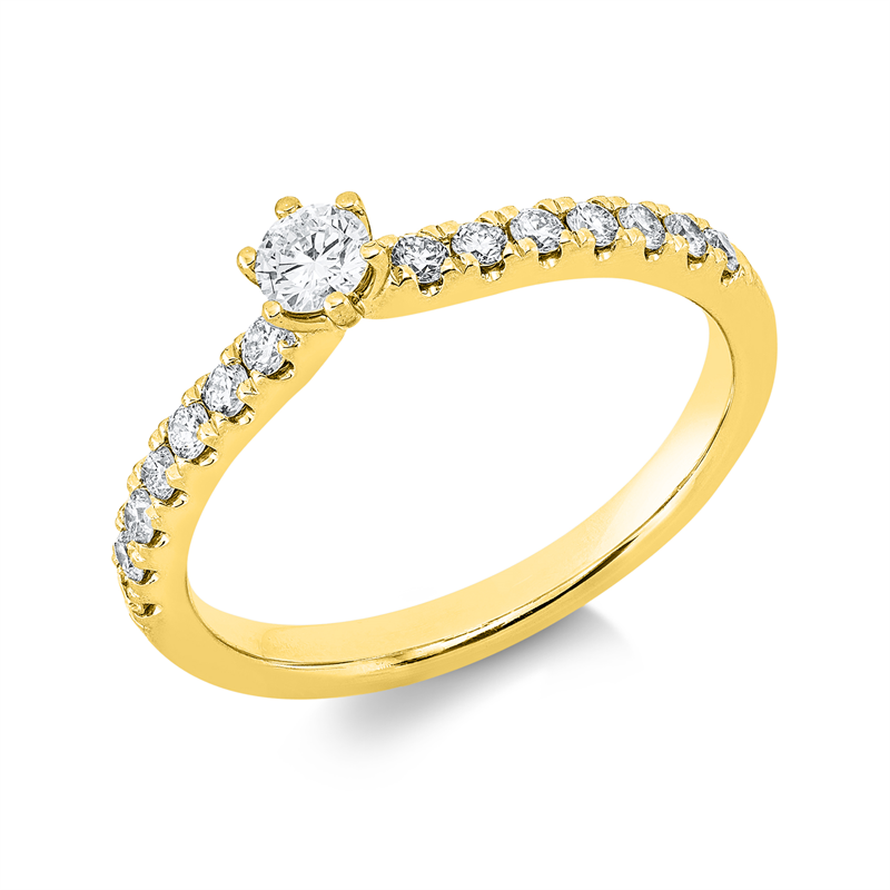 Image 90002540 - Ring 6er-Krappe 14 kt GG, 1 Brill. 0,15 ct, TW-si, 14 Brillanten 0,25 ct, TW-si, ...