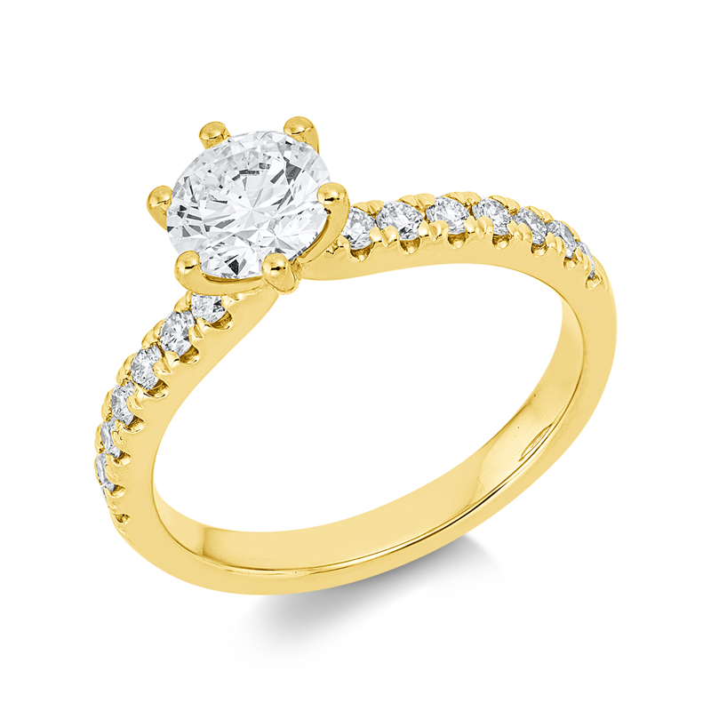 Image 90002544 - Ring 6er-Krappe 18 kt GG, GIA6541753454, 1 Brill. 0,70 ct, TW-si, 14 Brillanten 0,26 ct, ...