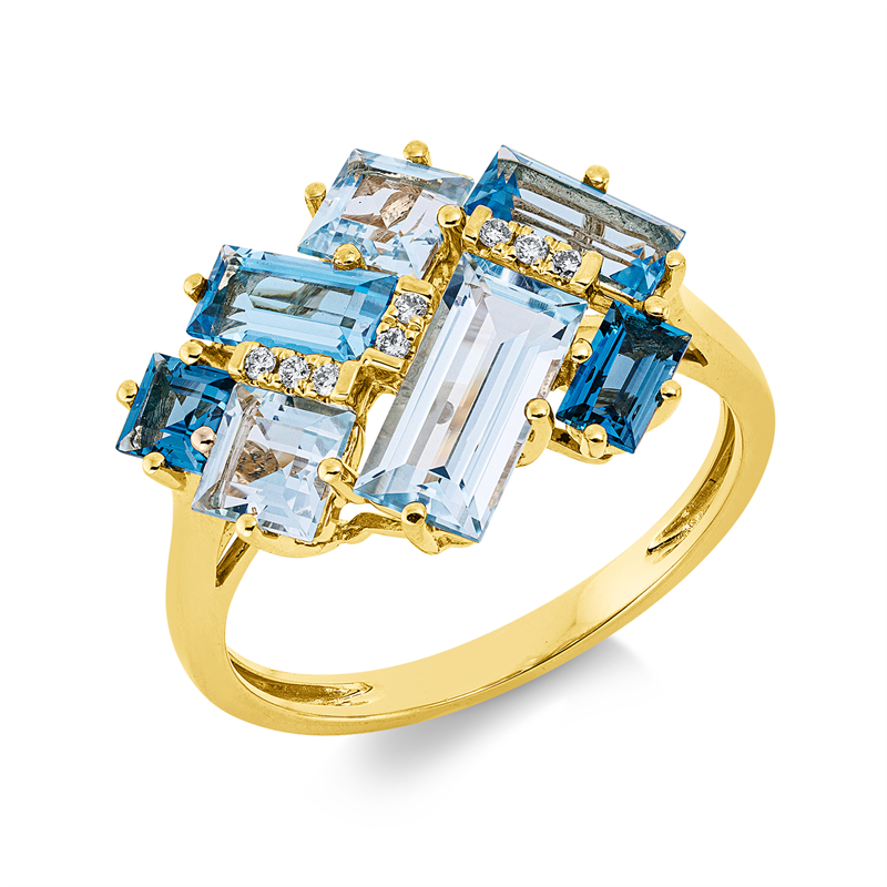 Image 90002547 - Ring 18 kt GG, 8 Brillanten 0,05 ct, TW-si, 3 Topase 2,00 ct sky blue, 2 Topase 0,90 ct ...