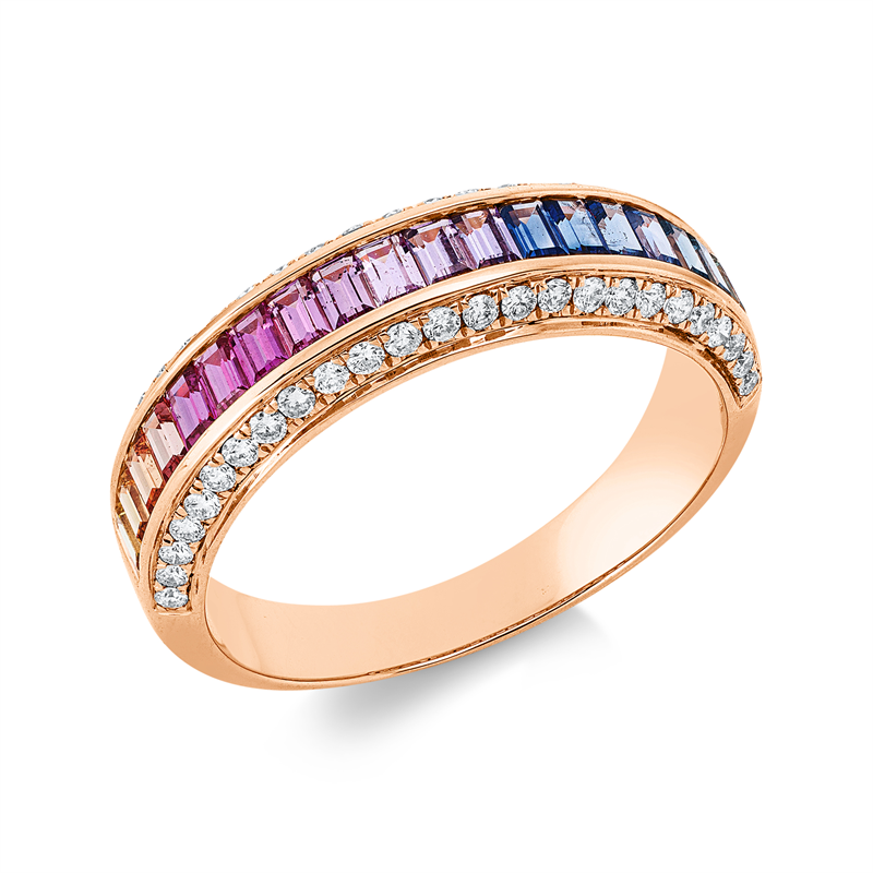 Image 90002548 - Ring 18 kt RG, 50 Brillanten 0,30 ct, TW-si, 20 Saphire 0,85 ct multicolor, ...
