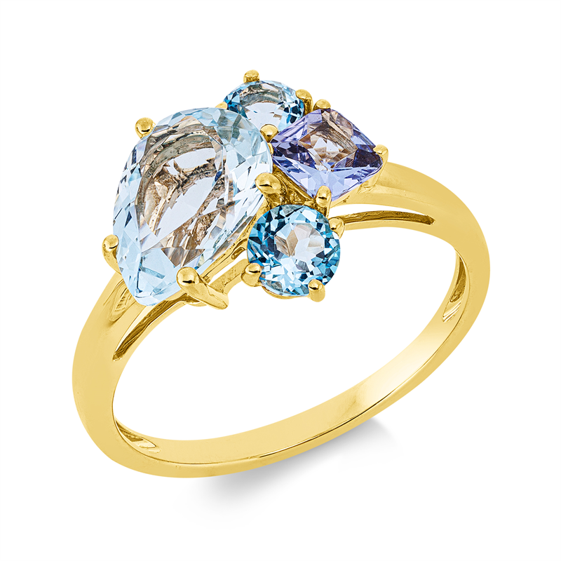 Image 90002551 - Ring 18 kt GG, 1 Tansanit 0,40 ct blau, 1 Aquamarin 1,70 ct blau, 2 Topase 0,50 ct blau, ...