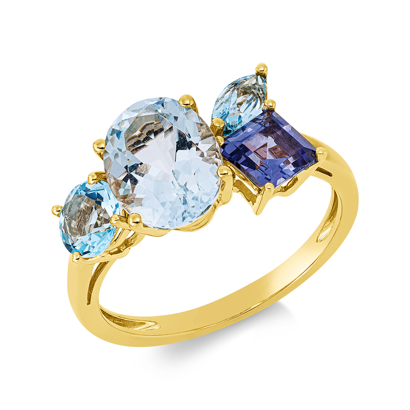Image 90002554 - Ring 18 kt GG, 1 Aquamarin 1,80 ct blau, 1 Topas 0,30 ct blau, 1 Topas 0,60 ct blau, 1 ...