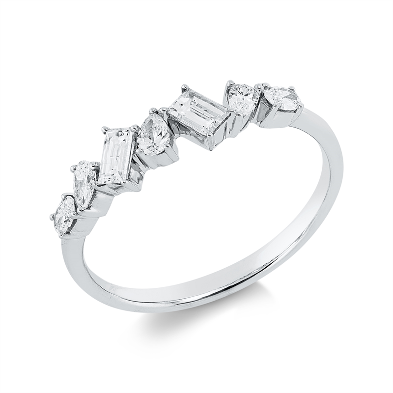 Image 90002555 - Ring 18 kt WG, 2 Oval 0,08 ct, TW-vsi, 3 Tropfen 0,15 ct, TW-vsi, 2 Baguette 0,26 ct, ...