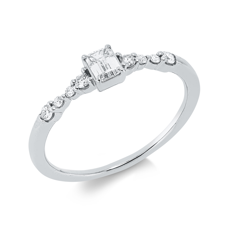 Image Ring 18 kt WG, 4 Brillanten 0,09 ct, TW-si, 1 Sm.schliff 0,20 ct, TW-si, 4 Brillanten ...