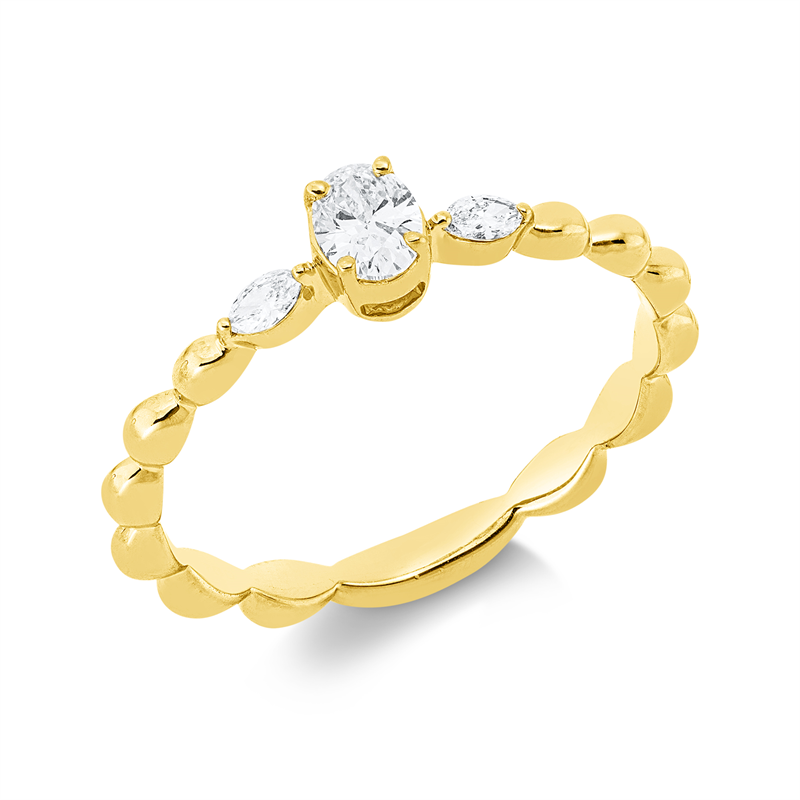 Image Ring 18 kt GG, 1 Oval 0,19 ct, TW-si, 2 Navette 0,07 ct, TW-si, B:4,6 mm, Weite:54