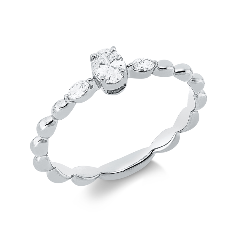 Image Ring 18 kt WG, 1 Oval 0,19 ct, TW-si, 2 Navette 0,07 ct, TW-si, B:4,6 mm, Weite:54
