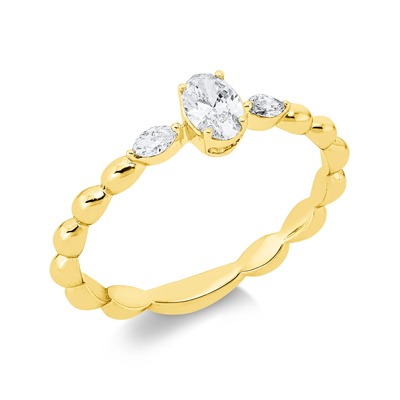 Image Ring 18 kt GG, 1 Oval 0,25 ct, TW-si, 2 Navette 0,07 ct, TW-si, B:5,1 mm, Weite:53