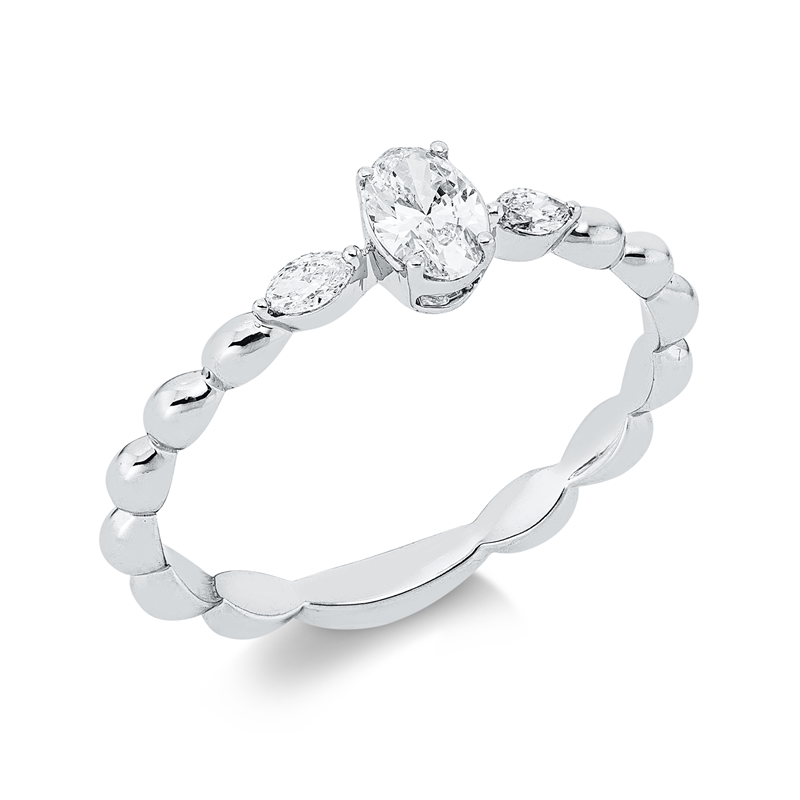 Image Ring 18 kt WG, 1 Oval 0,24 ct, TW-si, 2 Navette 0,08 ct, TW-si, B:5,1 mm, Weite:54
