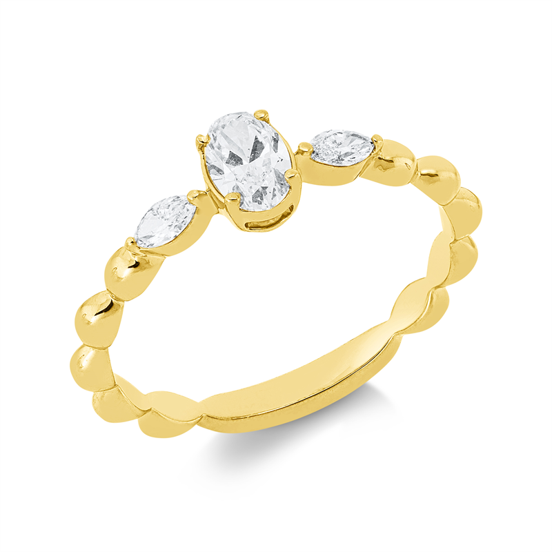 Image Ring 18 kt GG, 1 Oval 0,31 ct, TW-si, 2 Navette 0,11 ct, TW-si, B:5,5 mm, Weite:54
