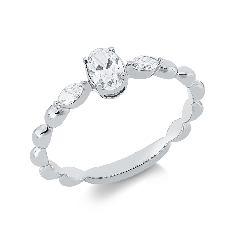 Image Ring 18 kt WG, 1 Oval 0,31 ct, TW-si, 2 Navette 0,12 ct, TW-si, B:5,5 mm, Weite:54