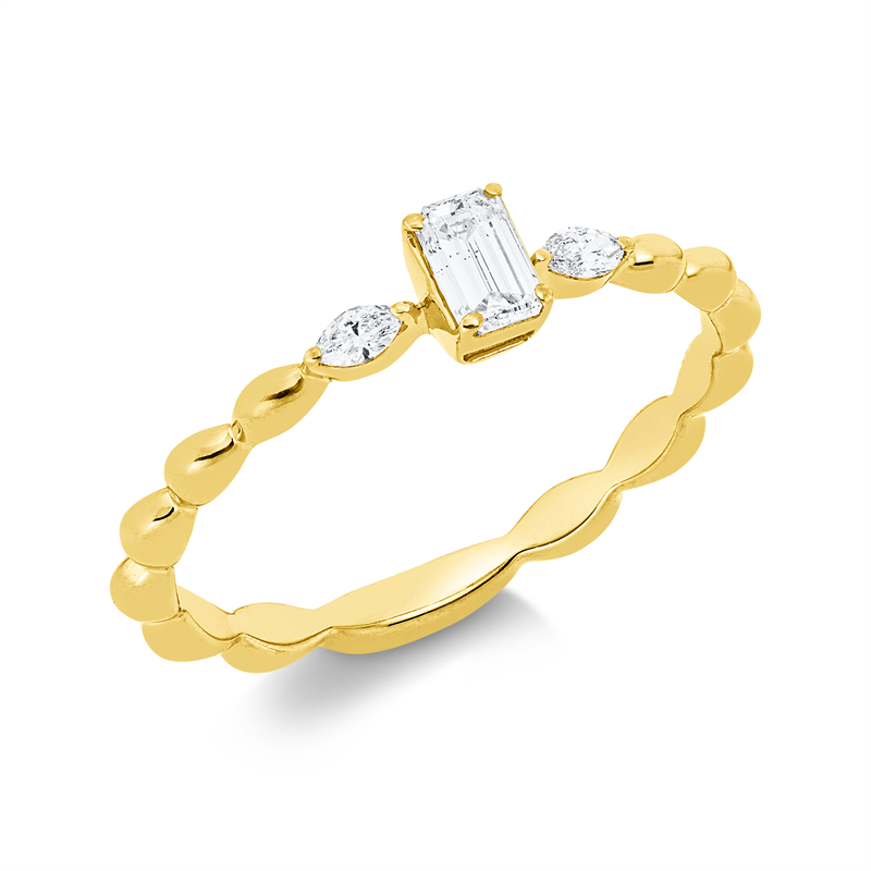 Image Ring 18 kt GG, 1 Sm.schliff 0,19 ct, TW-si, 2 Navette 0,07 ct, TW-si, B:4,2 mm, Weite:54