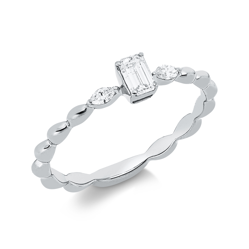 Image Ring 18 kt WG, 1 Sm.schliff 0,22 ct, TW-si, 2 Navette 0,07 ct, TW-si, B:4,2 mm, Weite:54