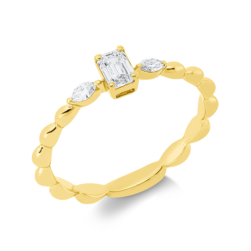 Image Ring 18 kt GG, 1 Sm.schliff 0,24 ct, TW-si, 2 Navette 0,06 ct, TW-si, B:4,4 mm, Weite:54