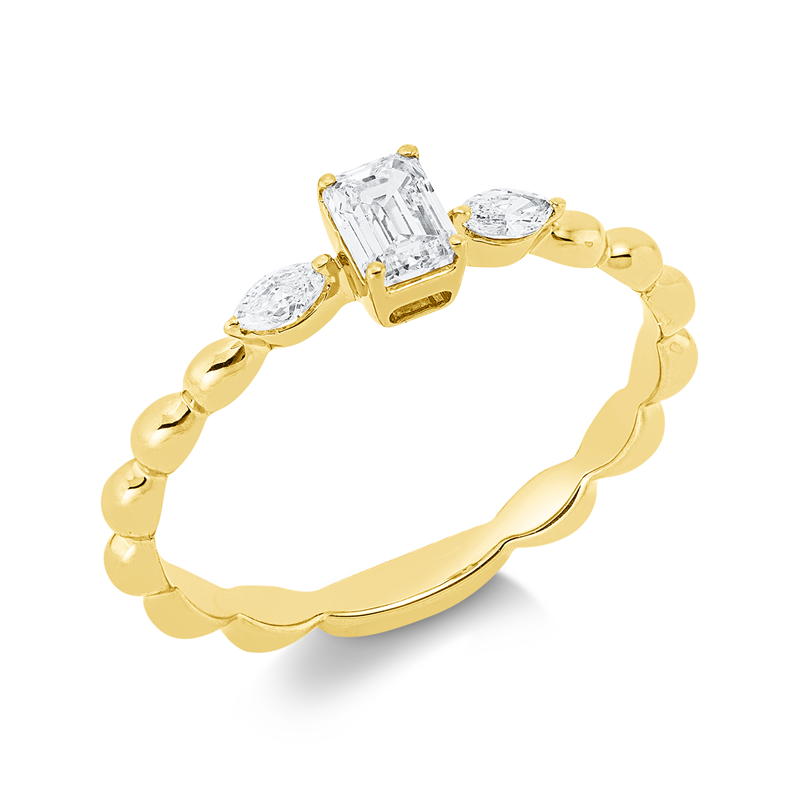 Image Ring 18 kt GG, 1 Sm.schliff 0,30 ct, TW-si, 2 Navette 0,10 ct, TW-si, B:4,5 mm, Weite:54